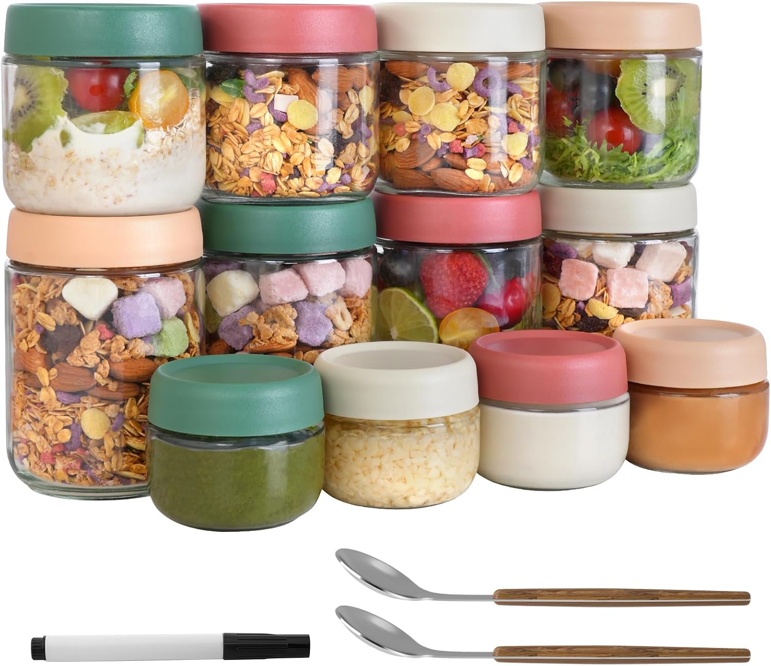 Food Storage Jars Airtight - 12 عبوة من أوعية الشوفان الليلي