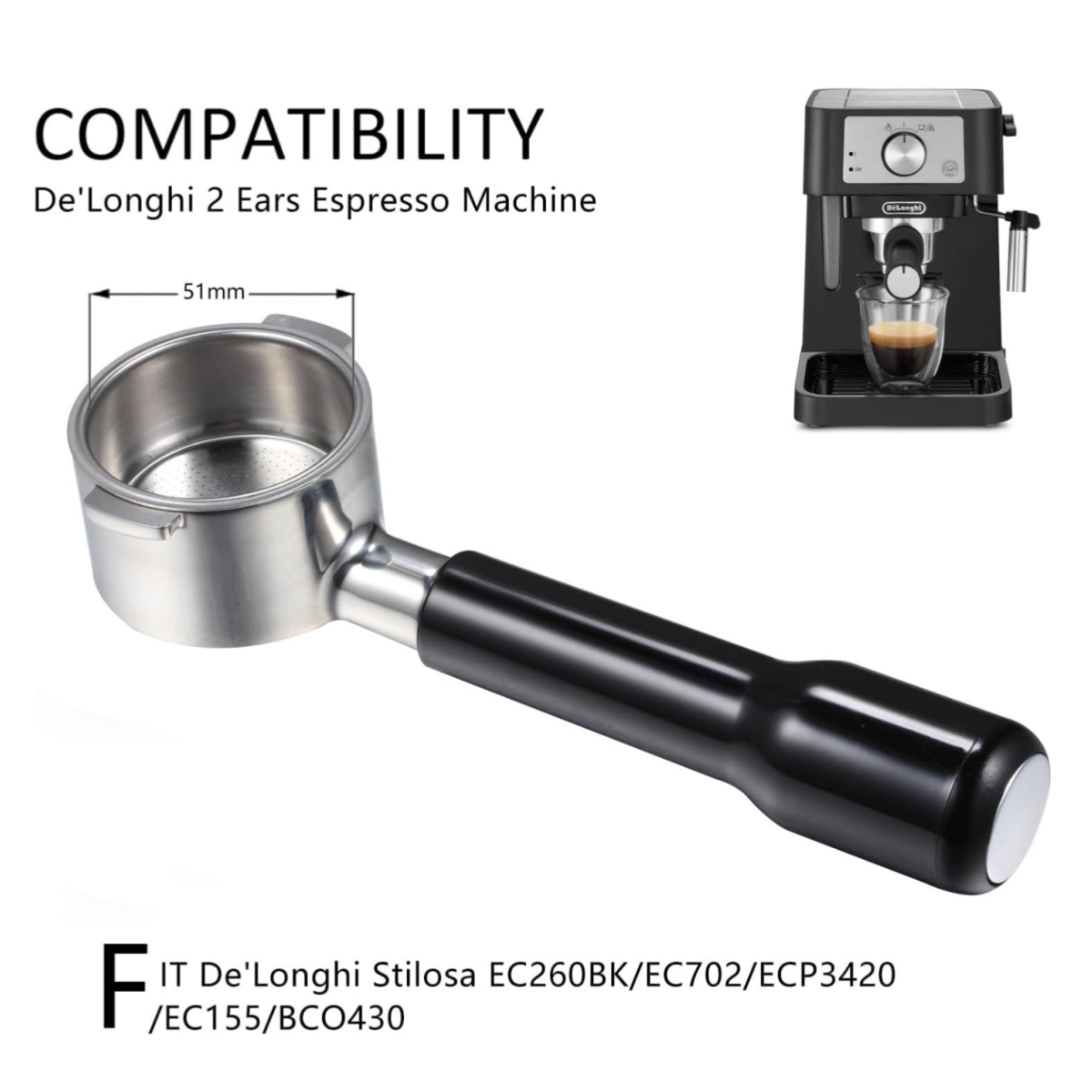 Delonghi Espresso Ecp3420 - فلتر القهوة بدون قاع 51 ملم