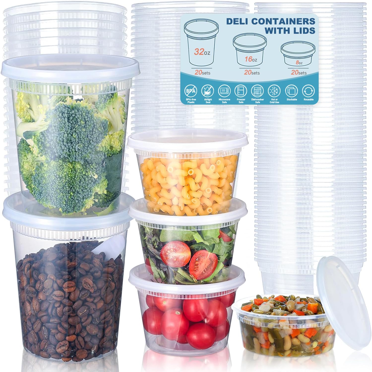 Food Storage Plastic Containers With Lids - 24 قطعة من حاويات تخزين الطعام
