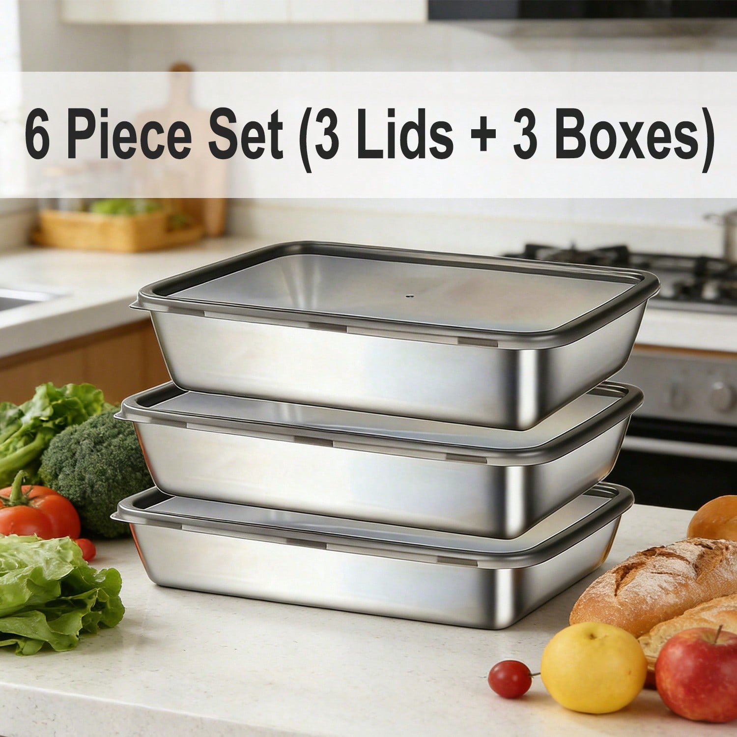 6 قطع (3 صناديق + 3 أغطية) من  - مراجعة Food Storage Stackable Containers وسعره